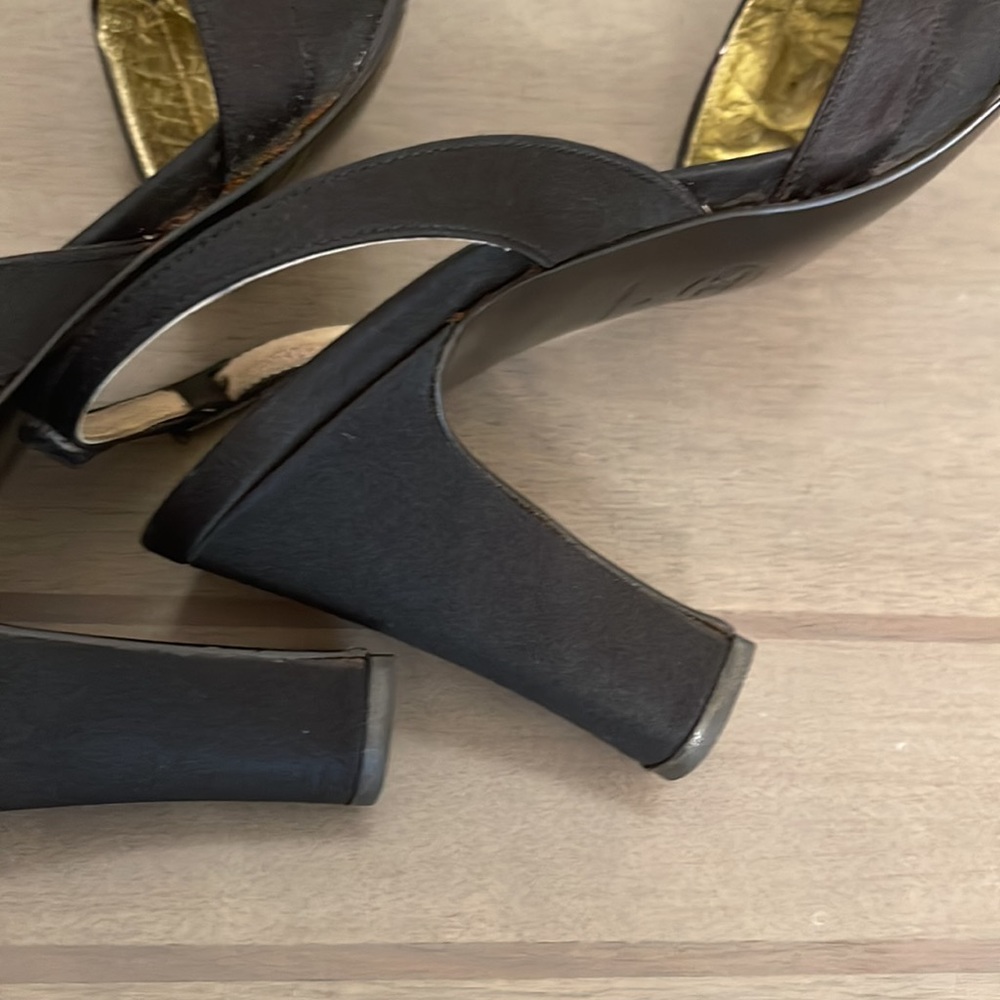 VINTAGE CHANEL Black Satin Slingbacks Heels Size 38 - Picture 12 of 15